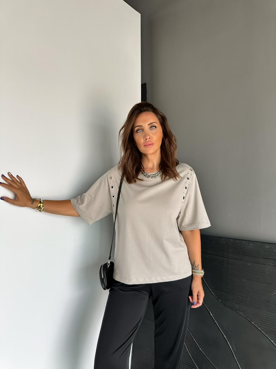 Gri Omuzları Kuş Gözü Tshirt