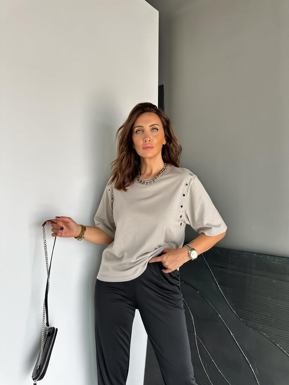 Gri Omuzları Kuş Gözü Tshirt