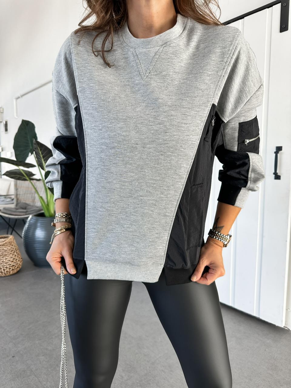 Gri Paraşüt Detaylı Cepli Sweatshirt