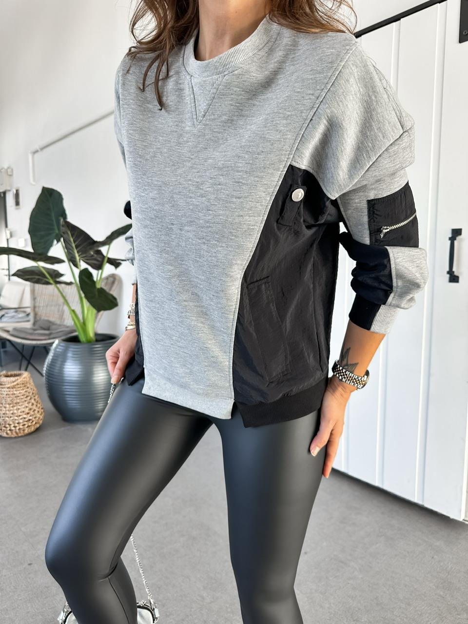 Gri Paraşüt Detaylı Cepli Sweatshirt