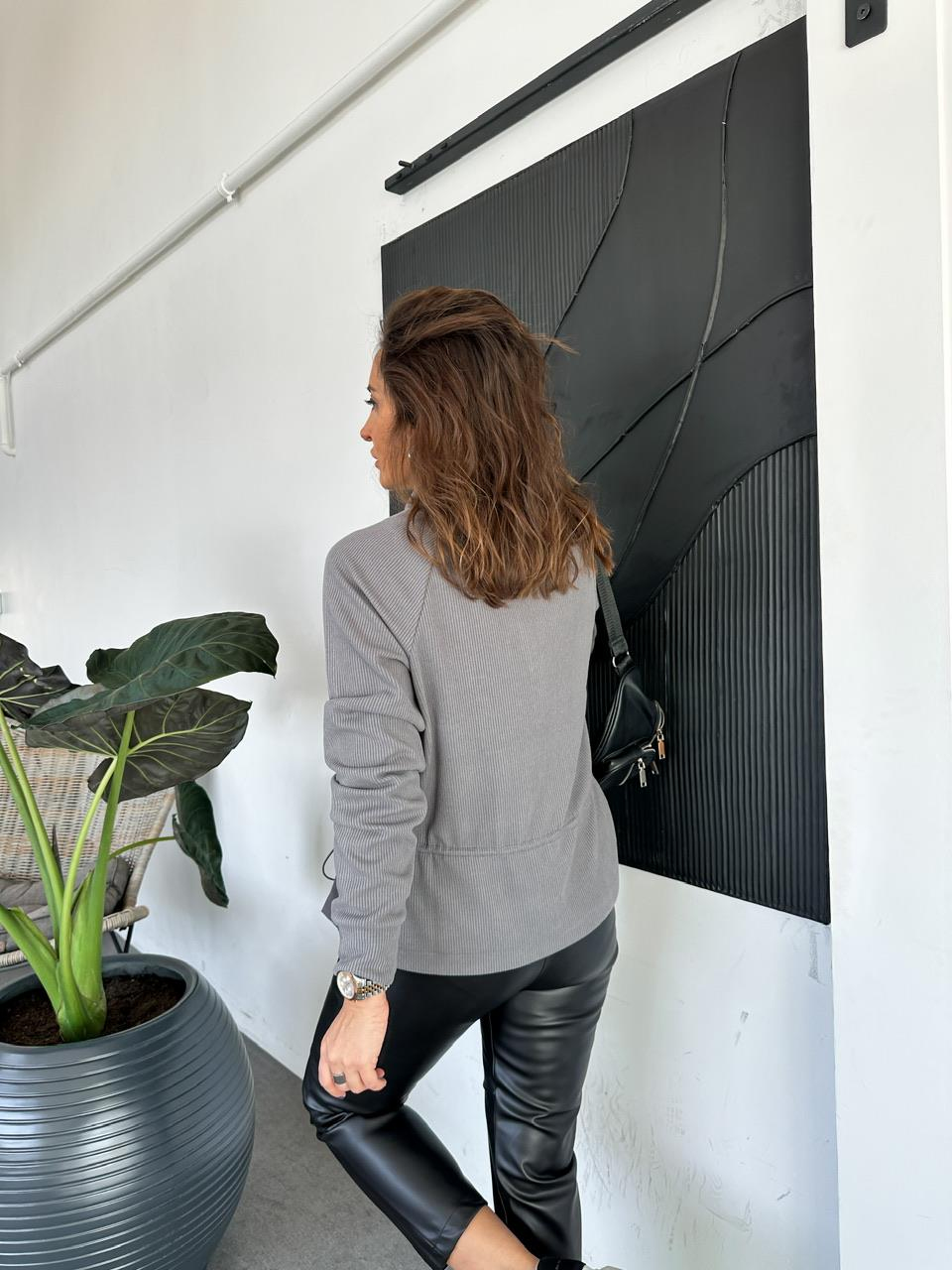 Gri Paraşüt Detaylı Fermuarlı Sweatshirt