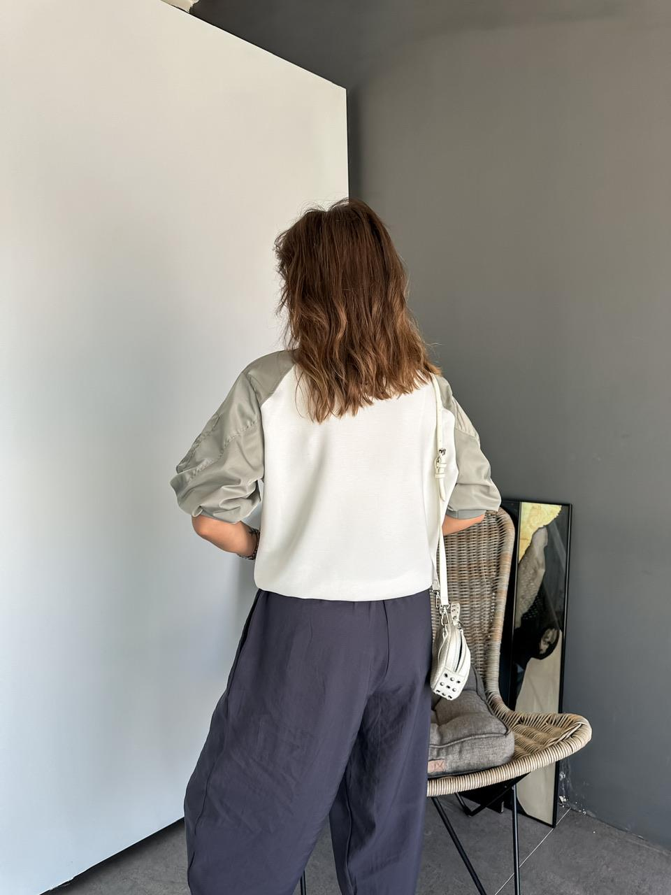 Gri Paraşüt Kollu Parçalı Tasarım Sweatshirt