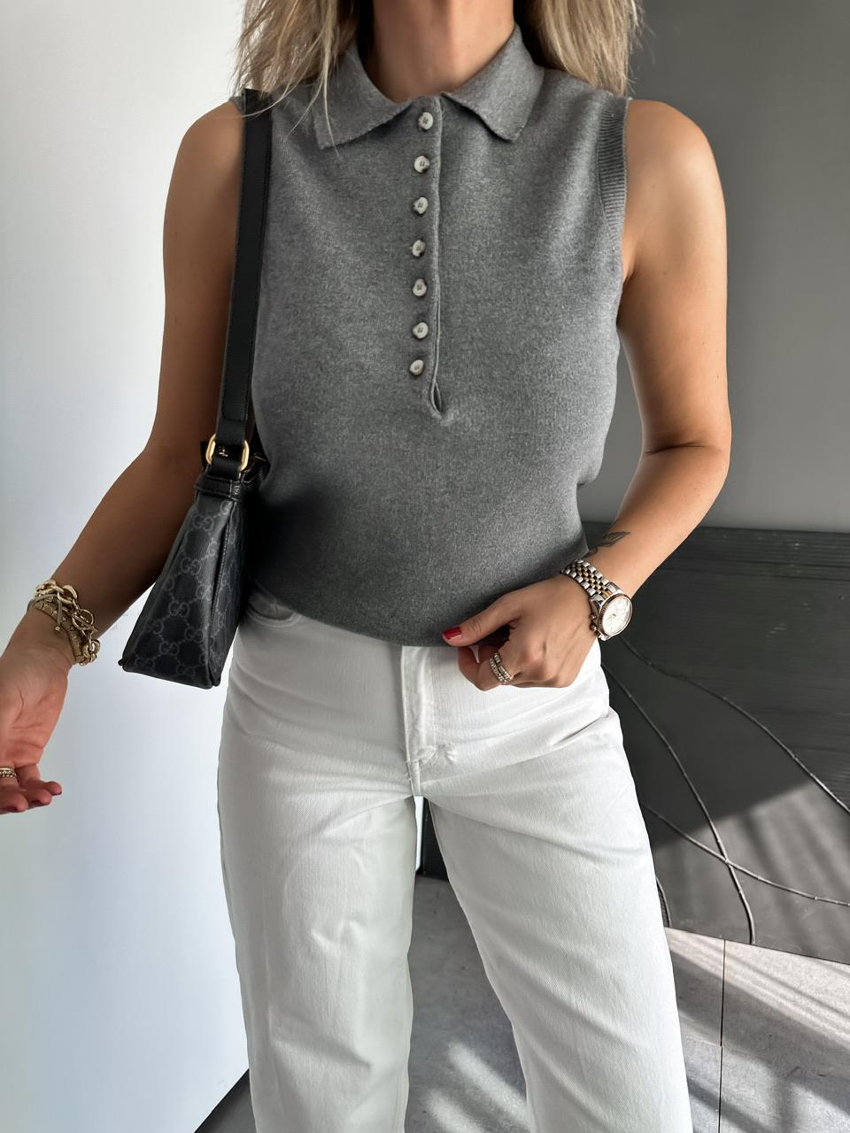 Gri Polo Yaka Marka Model Süveter