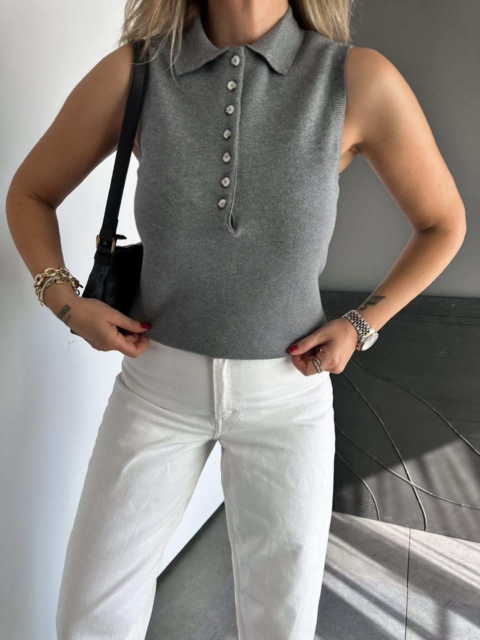 Gri Polo Yaka Marka Model Süveter