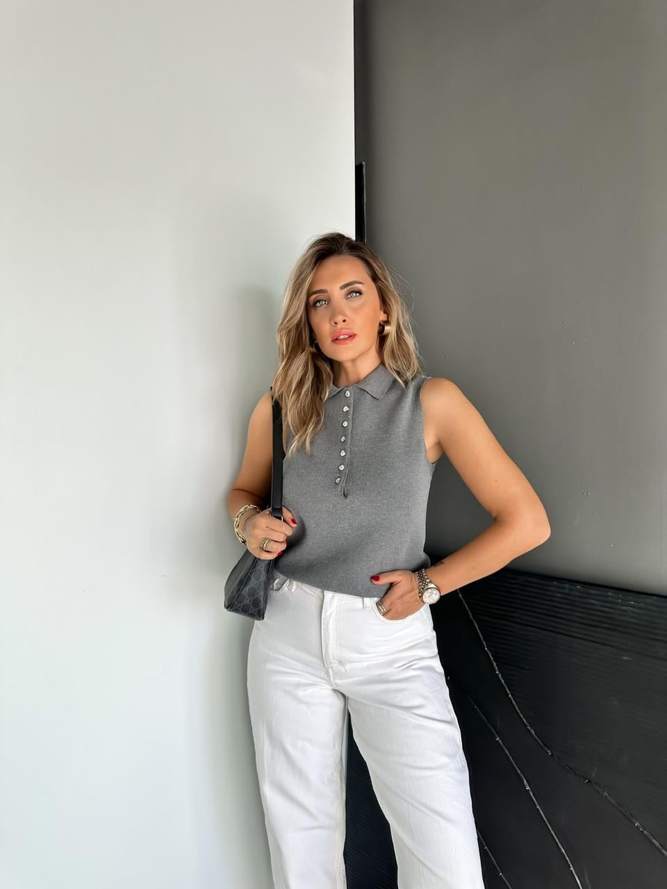 Gri Polo Yaka Marka Model Süveter