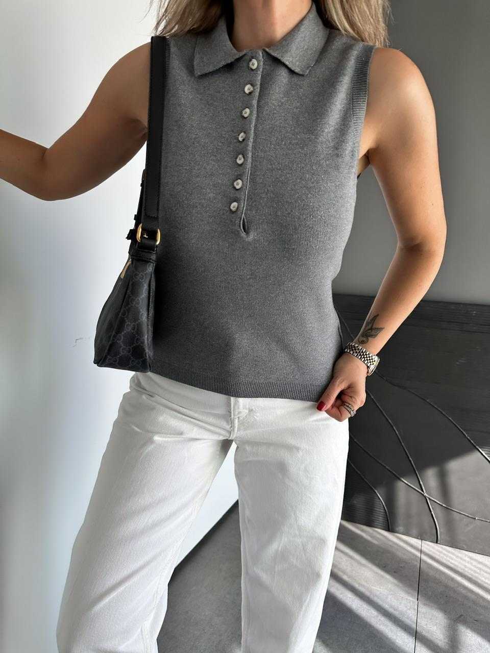 Gri Polo Yaka Marka Model Süveter