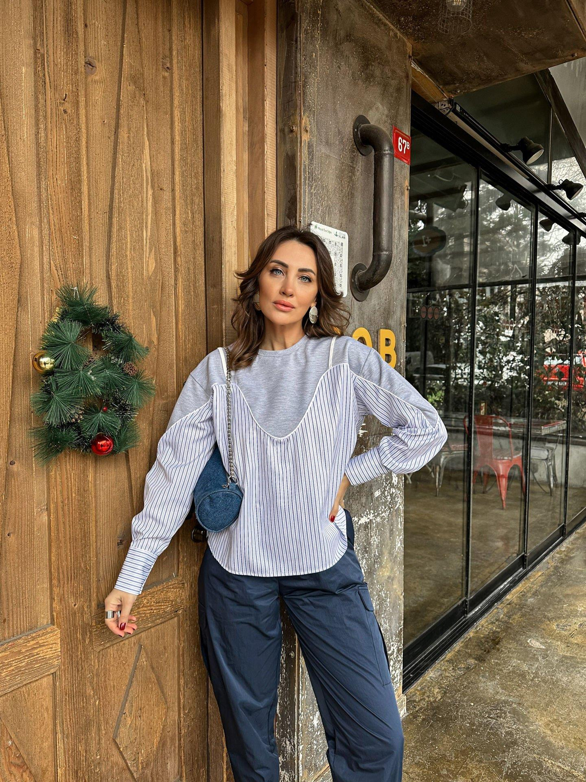 Gri Poplin Detaylı Sweatshirt