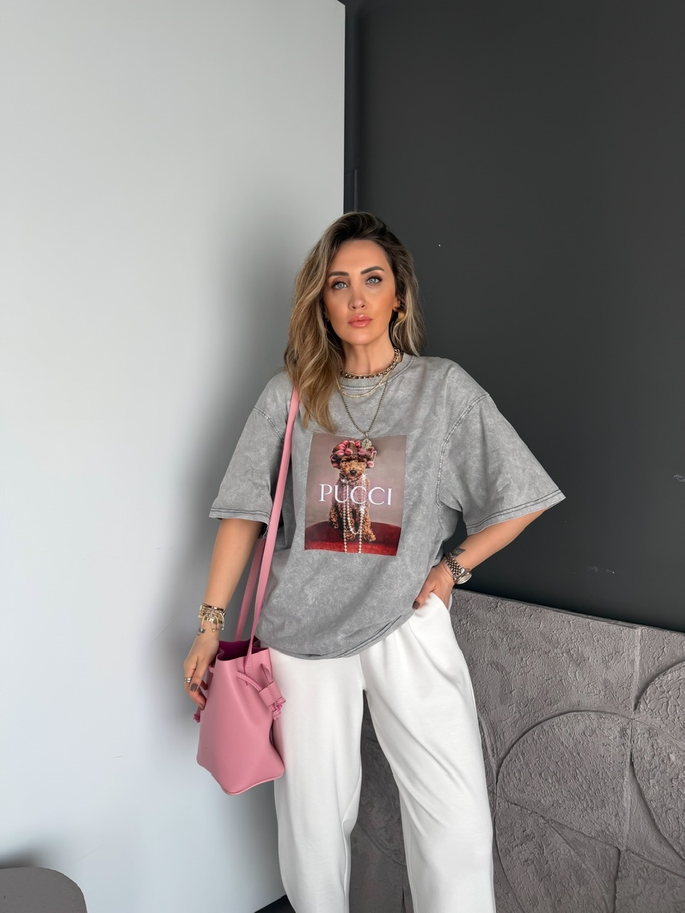 Gri Pucci Köpekli Tshirt