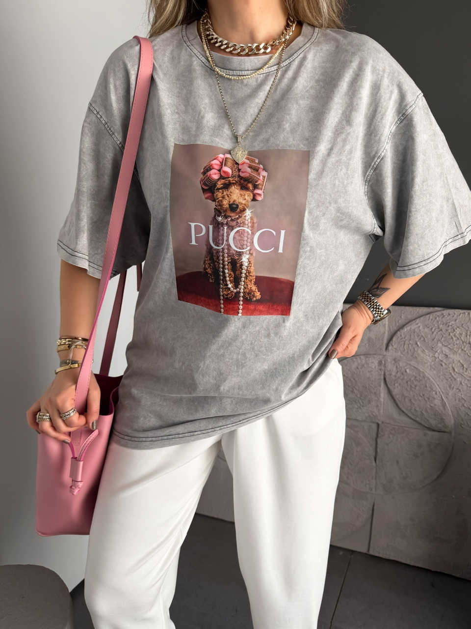 Gri Pucci Köpekli Tshirt