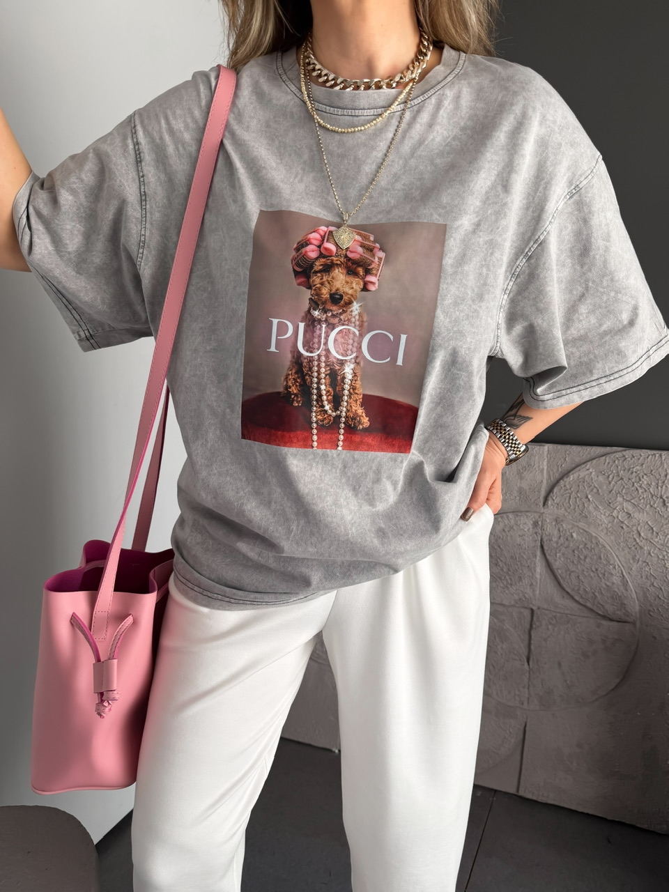 Gri Pucci Köpekli Tshirt
