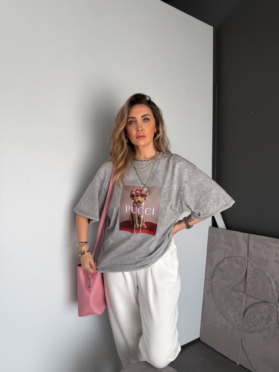 Gri Pucci Köpekli Tshirt