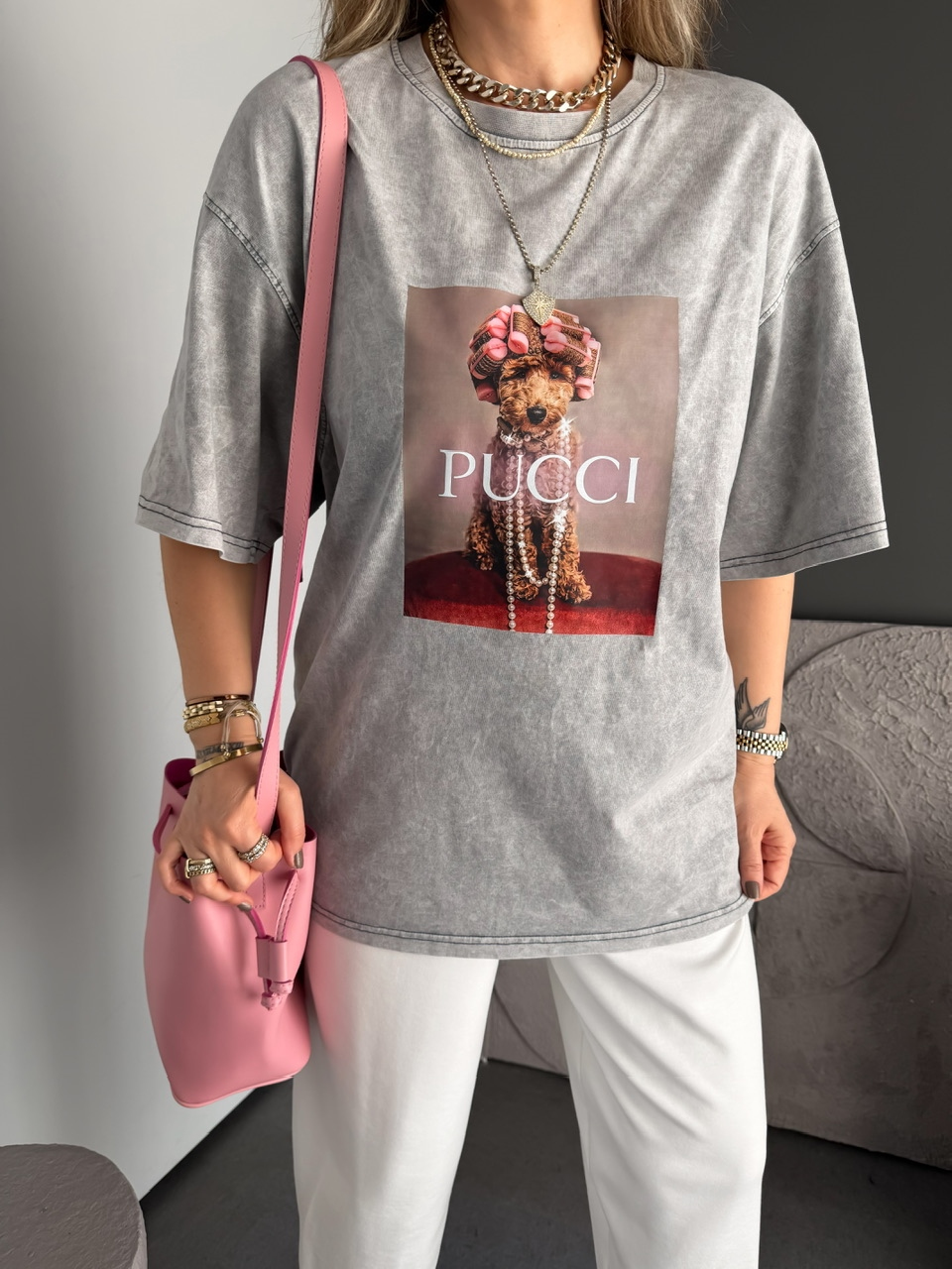 Gri Pucci Köpekli Tshirt