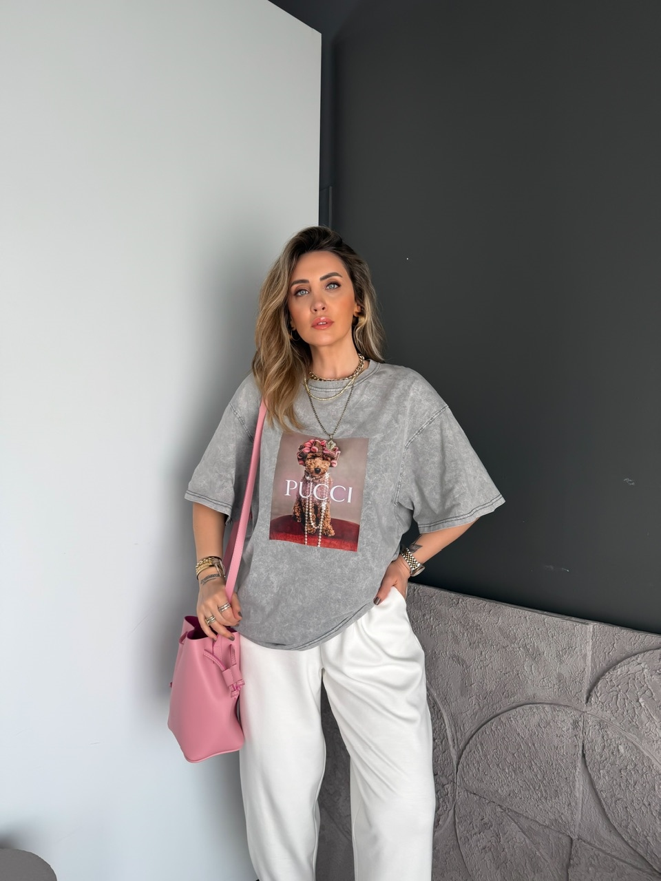 Gri Pucci Köpekli Tshirt