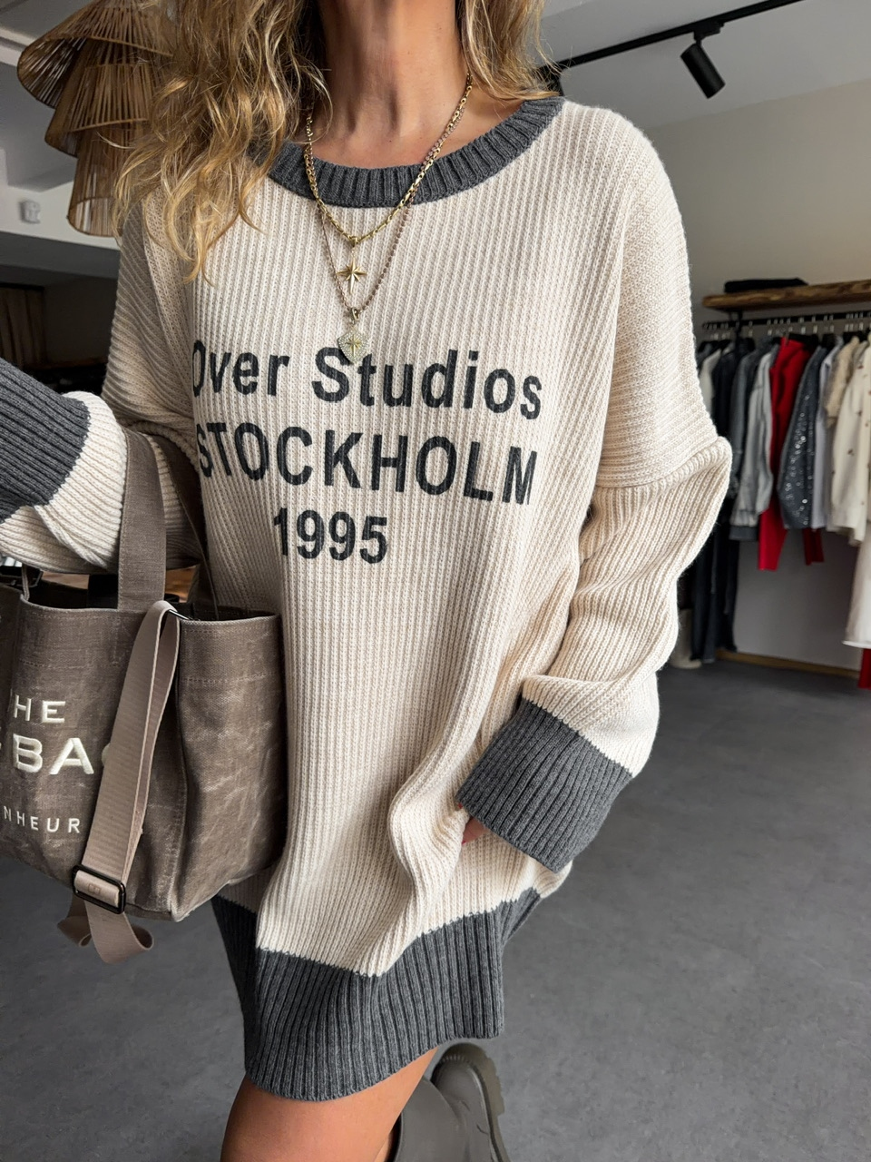 Gri Şeritli Stockholm Oversize Kazak