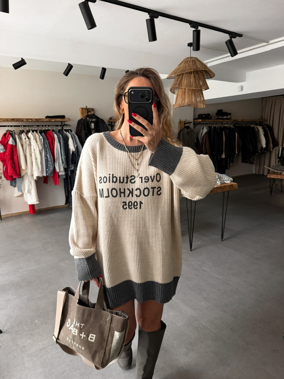 Gri Şeritli Stockholm Oversize Kazak