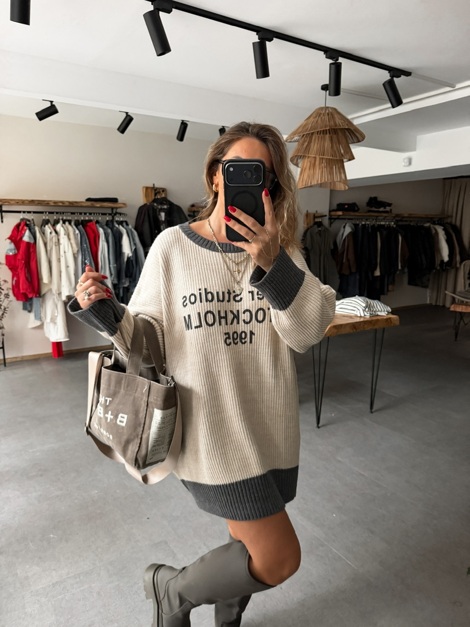 Gri Şeritli Stockholm Oversize Kazak