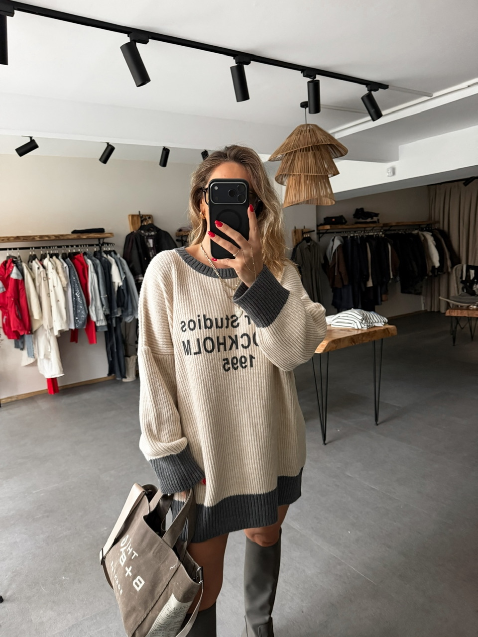 Gri Şeritli Stockholm Oversize Kazak