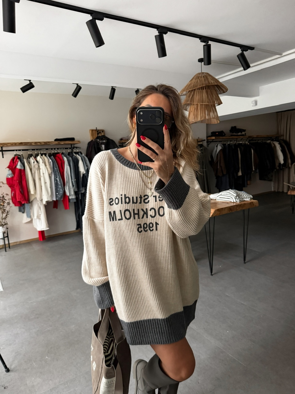 Gri Şeritli Stockholm Oversize Kazak