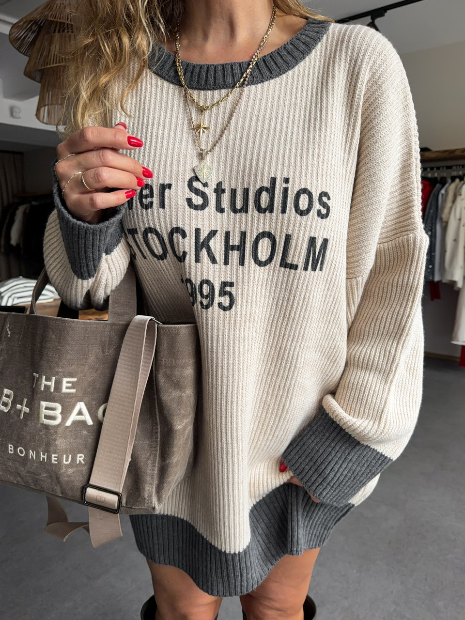 Gri Şeritli Stockholm Oversize Kazak