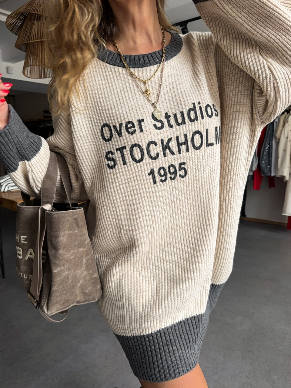Gri Şeritli Stockholm Oversize Kazak