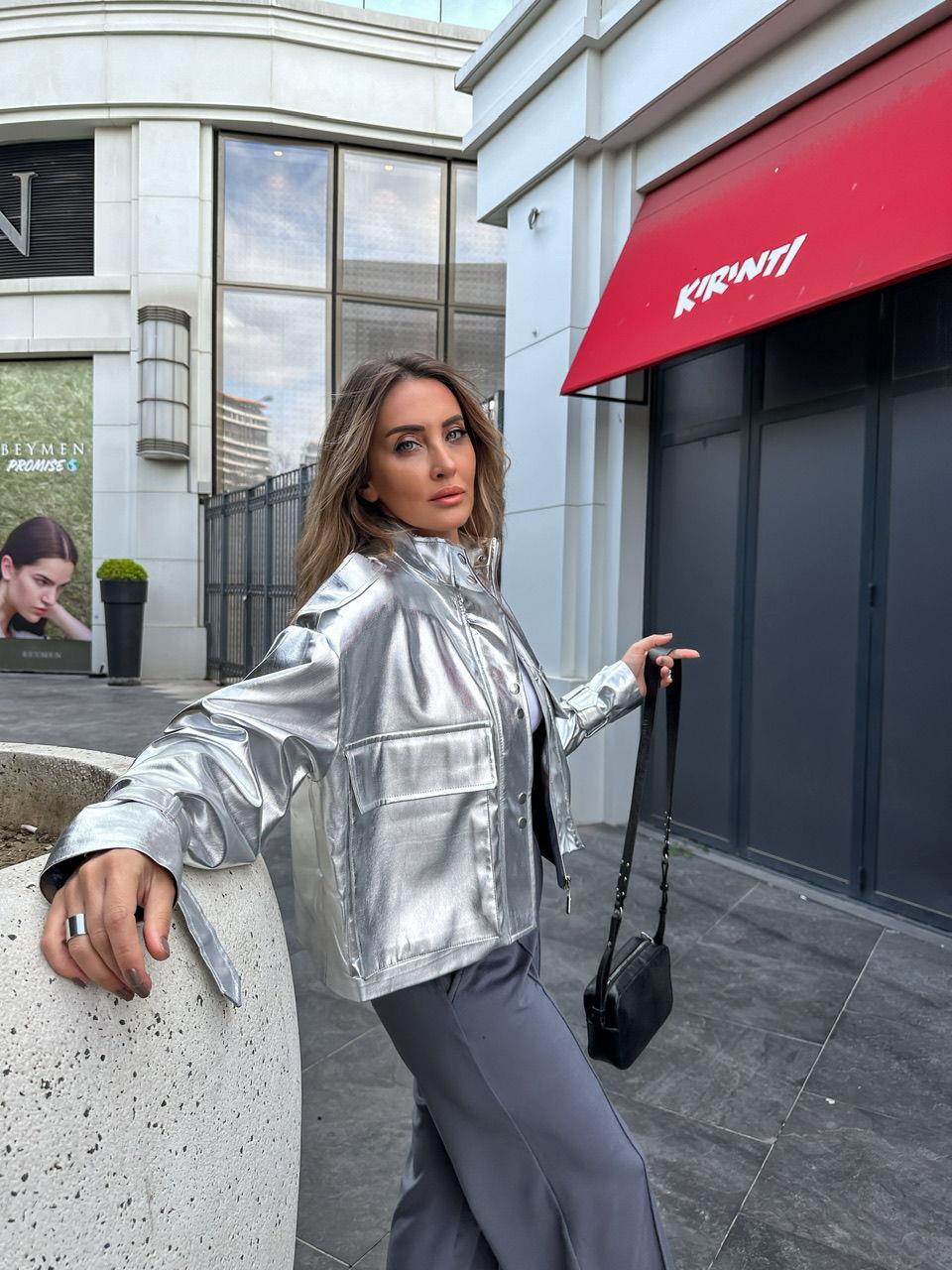 Gri Silver Cep Detaylı Ceket