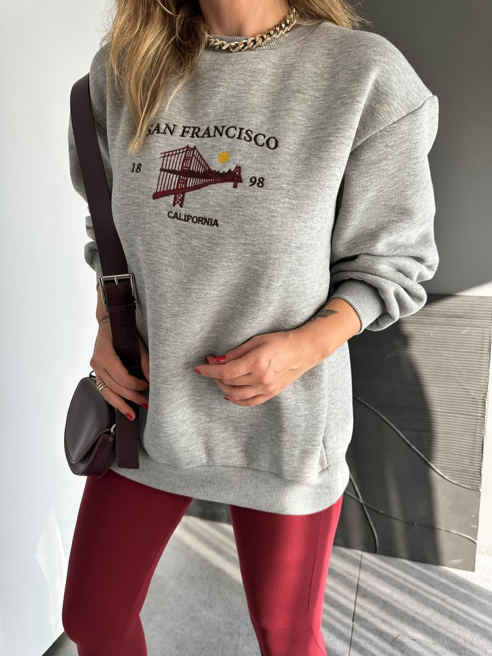 Gri Sırtı Fermuarlı Sweatshirt