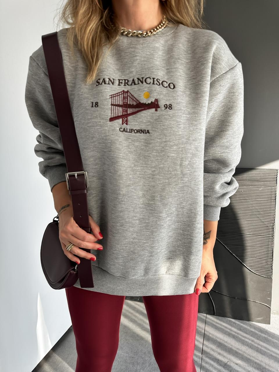Gri Sırtı Fermuarlı Sweatshirt