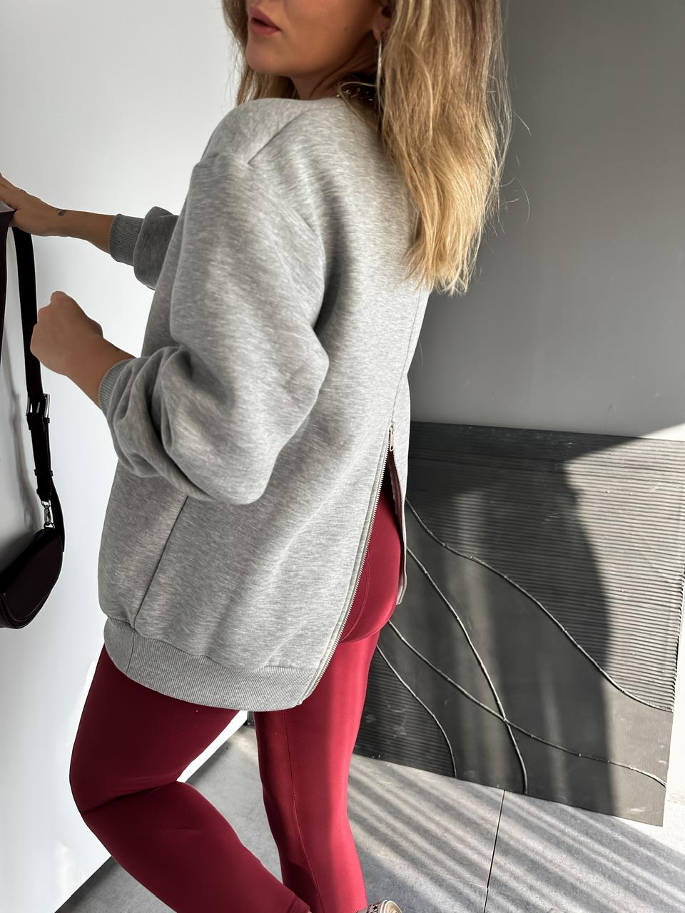 Gri Sırtı Fermuarlı Sweatshirt