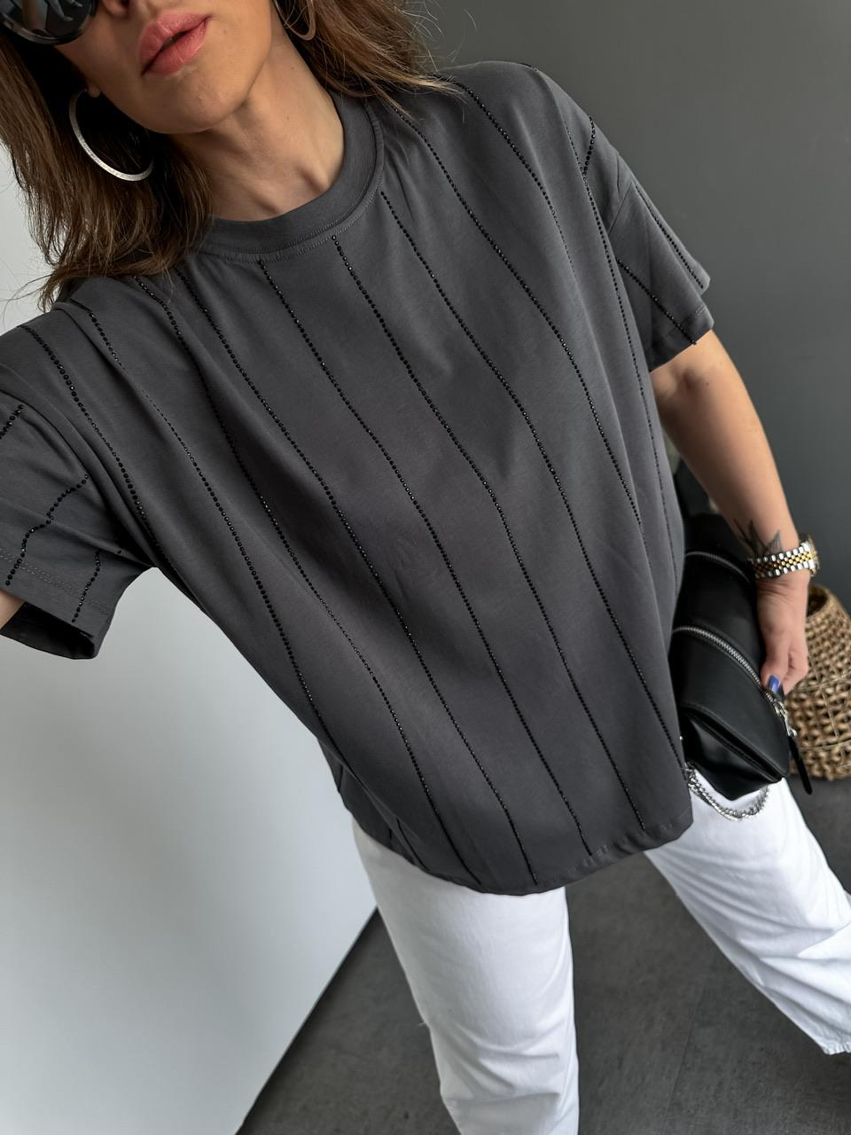 Gri Siyah Taşlı Tshirt