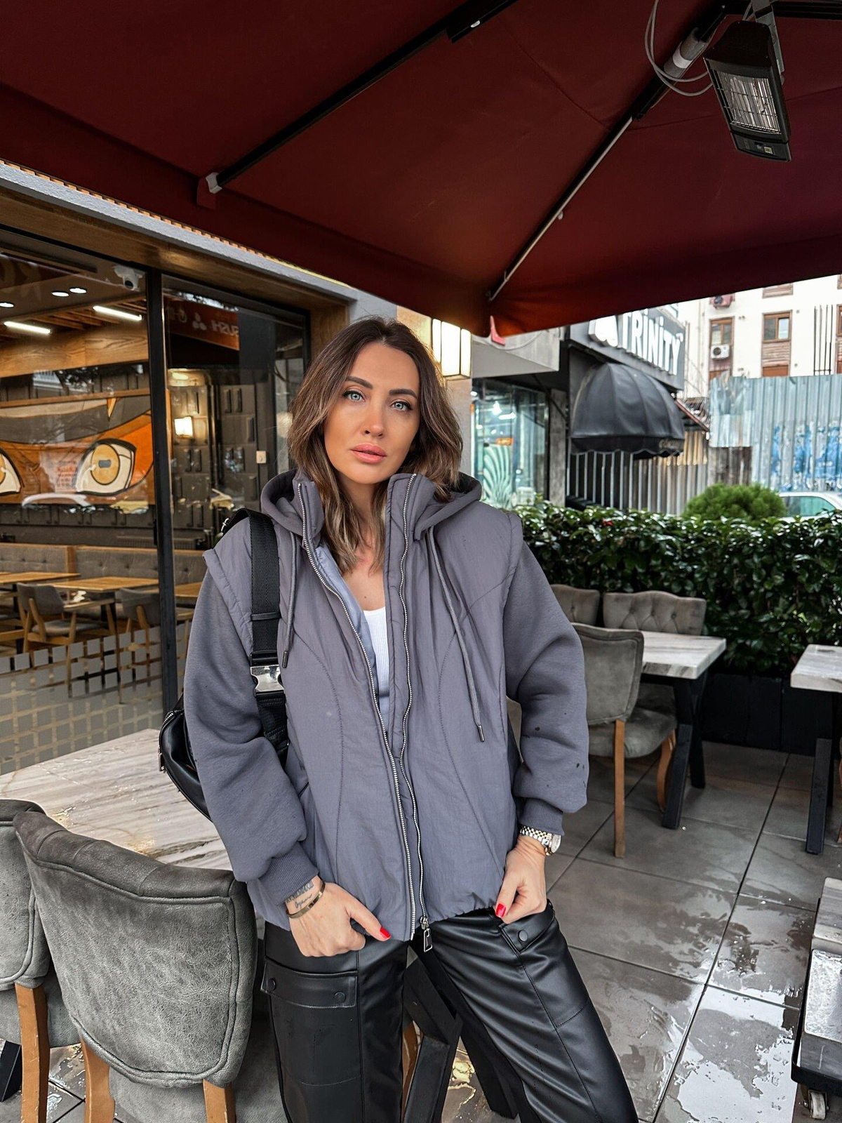Gri Sweat Detaylı Premium Mont