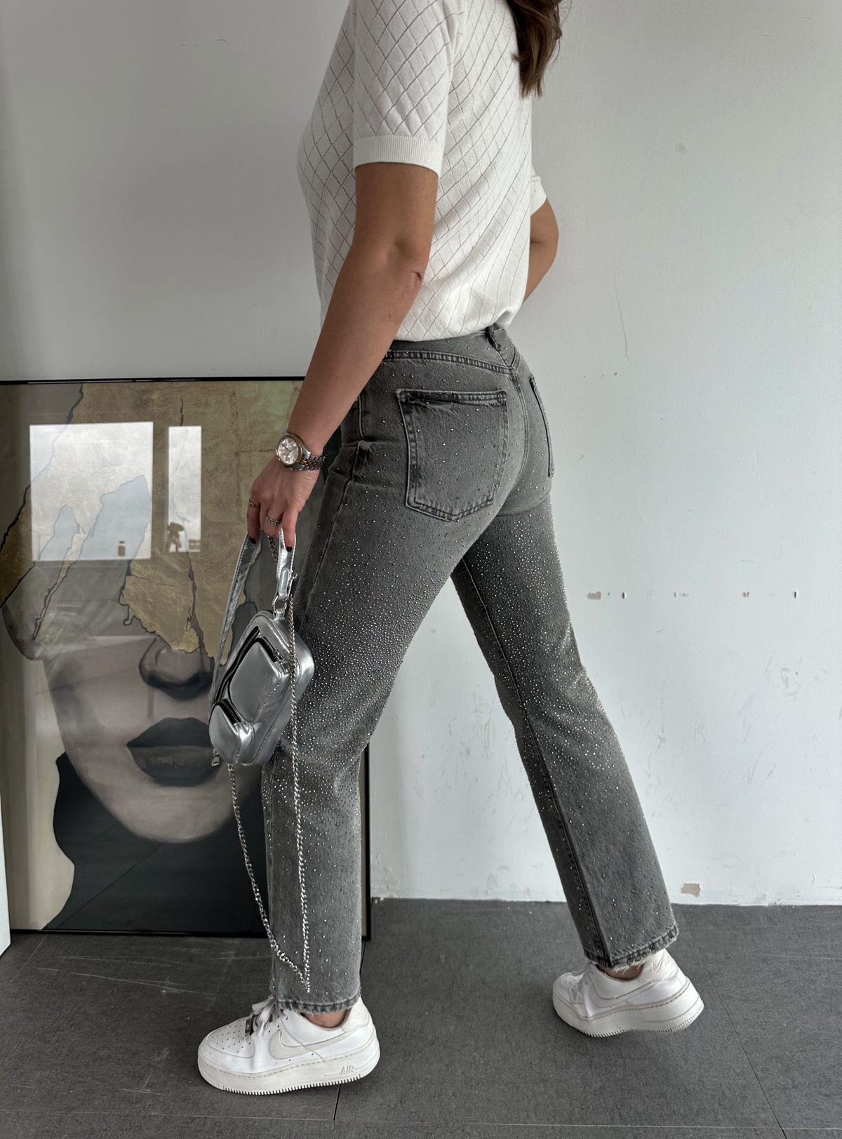 Gri Taşlı Premium Jean
