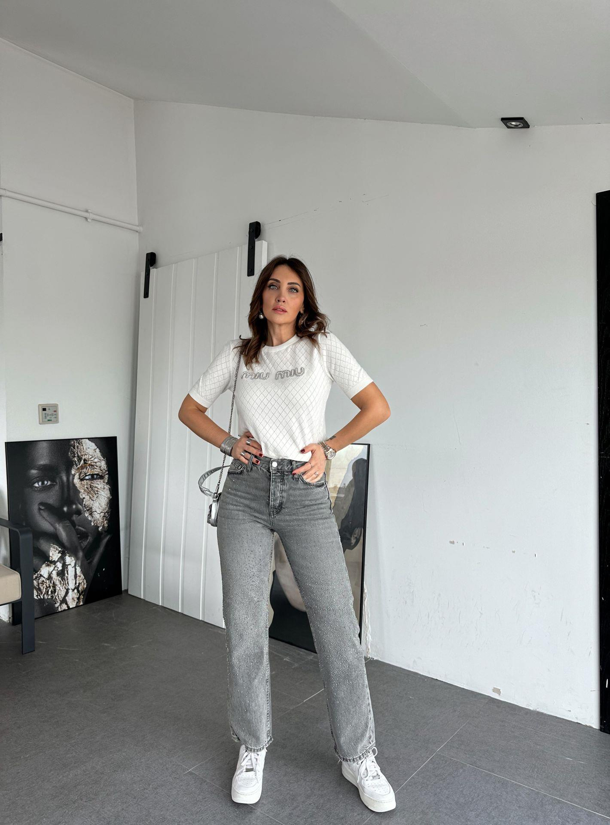 Gri Taşlı Premium Jean