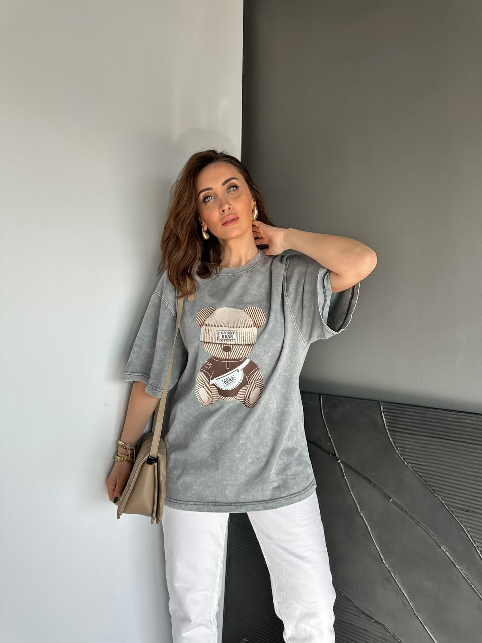 Gri The Best Bear Yıkamalı Tshirt