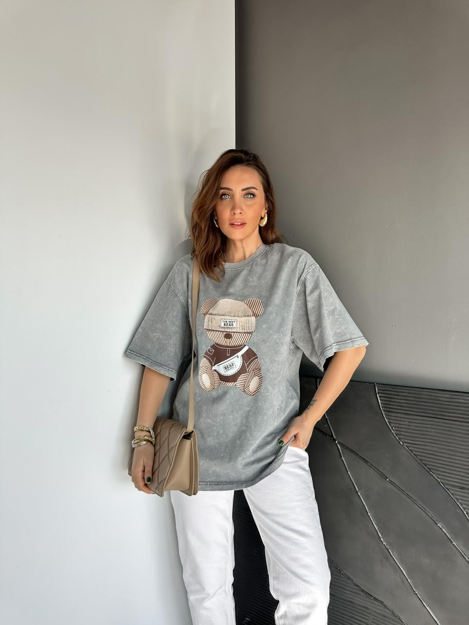 Gri The Best Bear Yıkamalı Tshirt