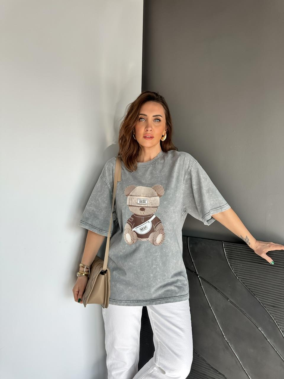 Gri The Best Bear Yıkamalı Tshirt