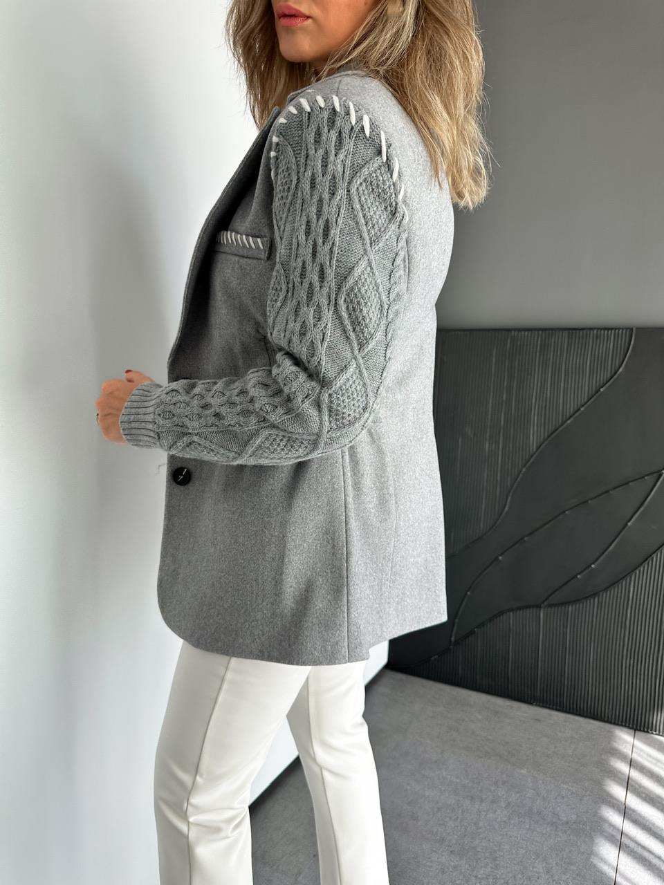 Gri Triko Kol Tasarım Blazer Ceket