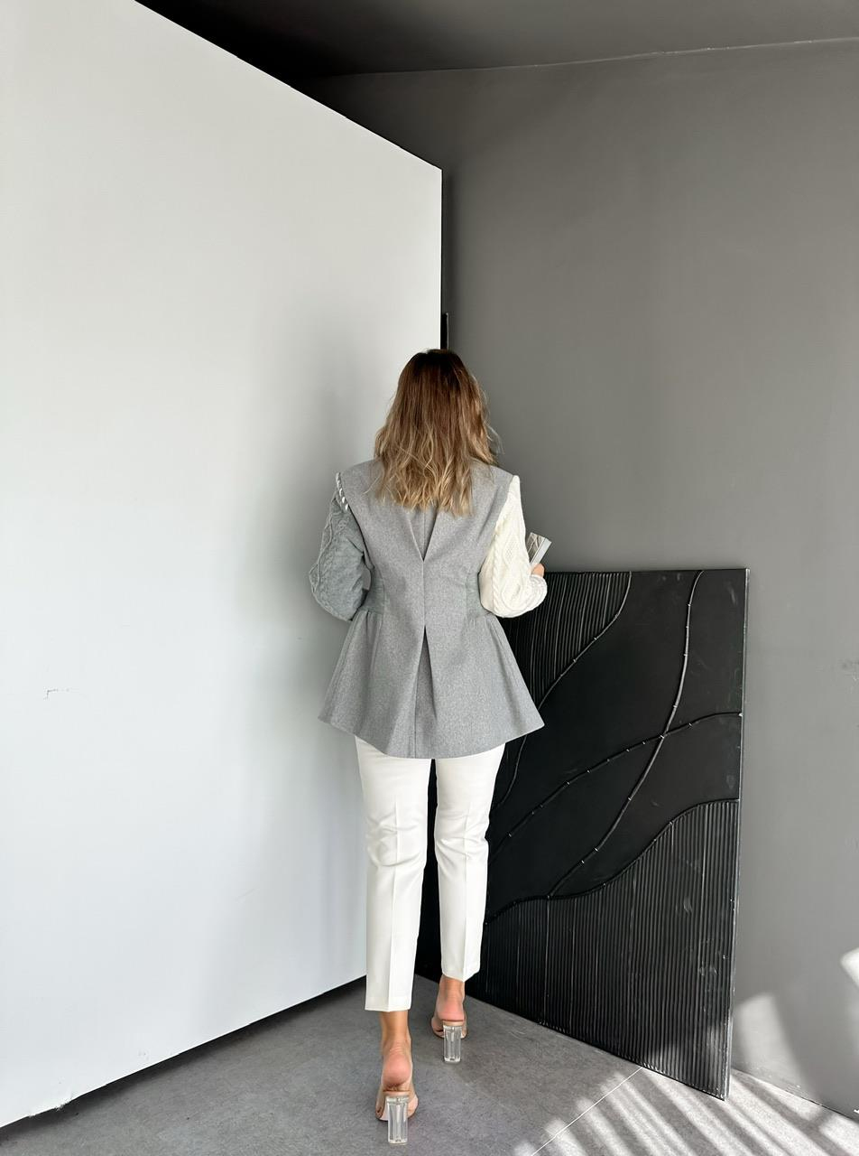 Gri Triko Kol Tasarım Blazer Ceket