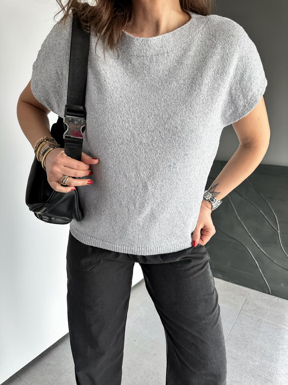 Gri Yarasa Kol Yumuşak Dokulu Tshirt