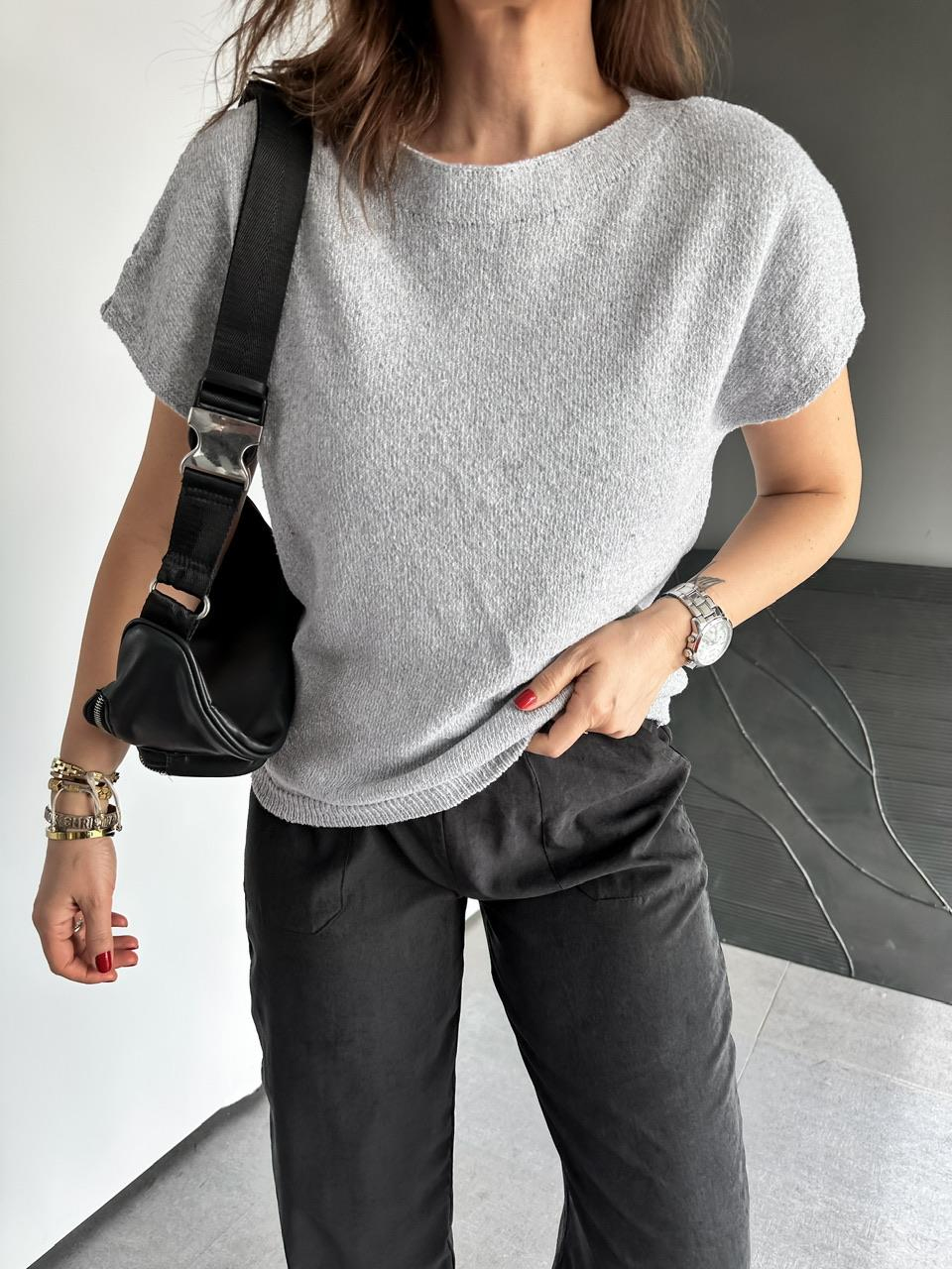 Gri Yarasa Kol Yumuşak Dokulu Tshirt