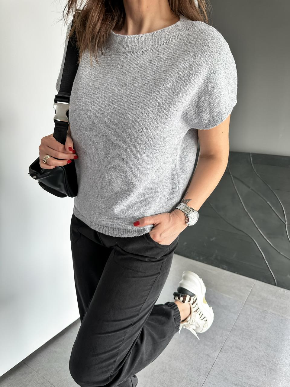 Gri Yarasa Kol Yumuşak Dokulu Tshirt