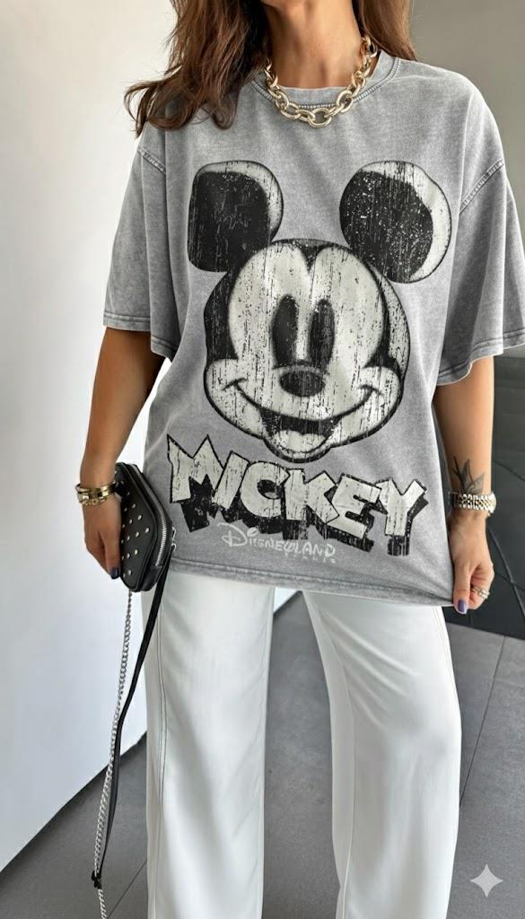 Gri Yıkamalı Disney Tshirt