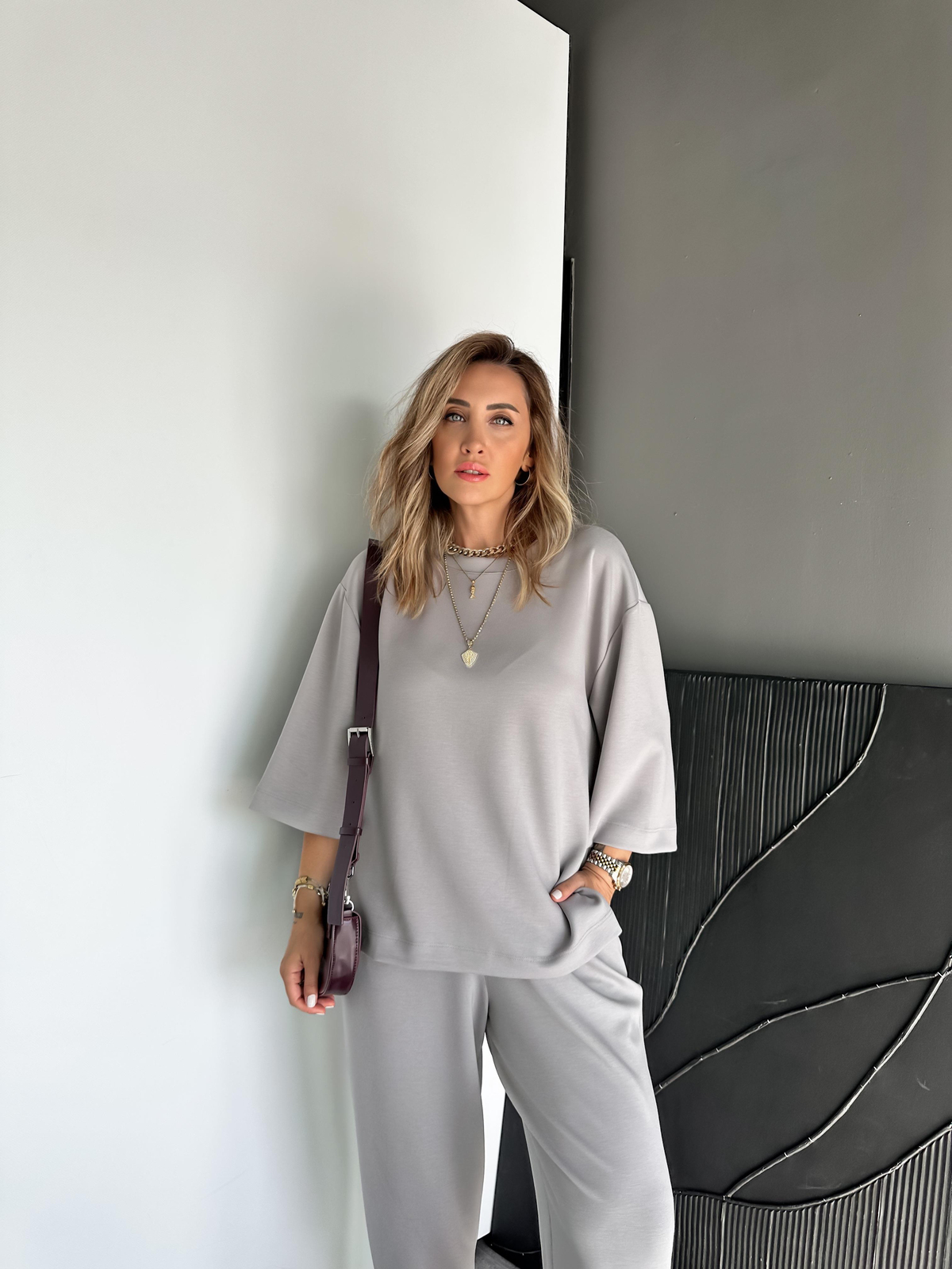 Gri Yırtmaçlı Fakir Kol Modal Takım