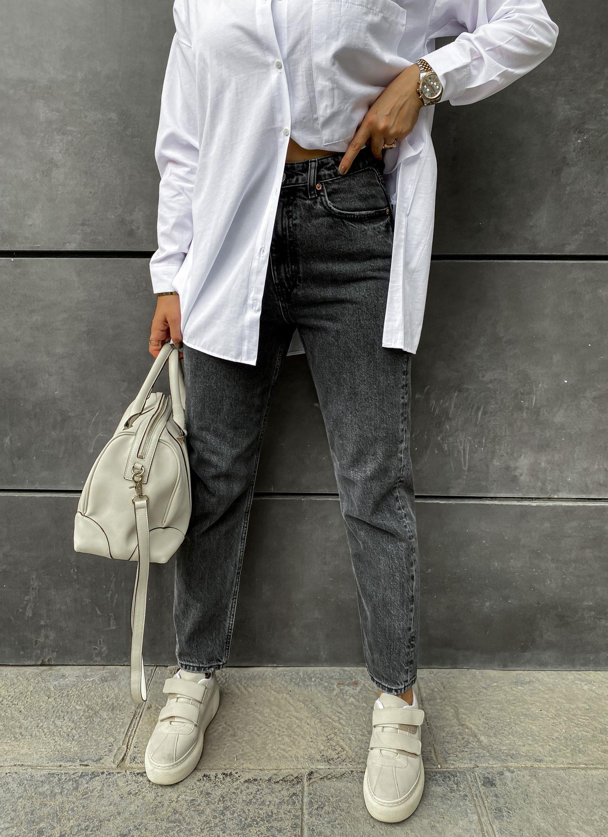 Gri Yüksek Bel Basic Jean