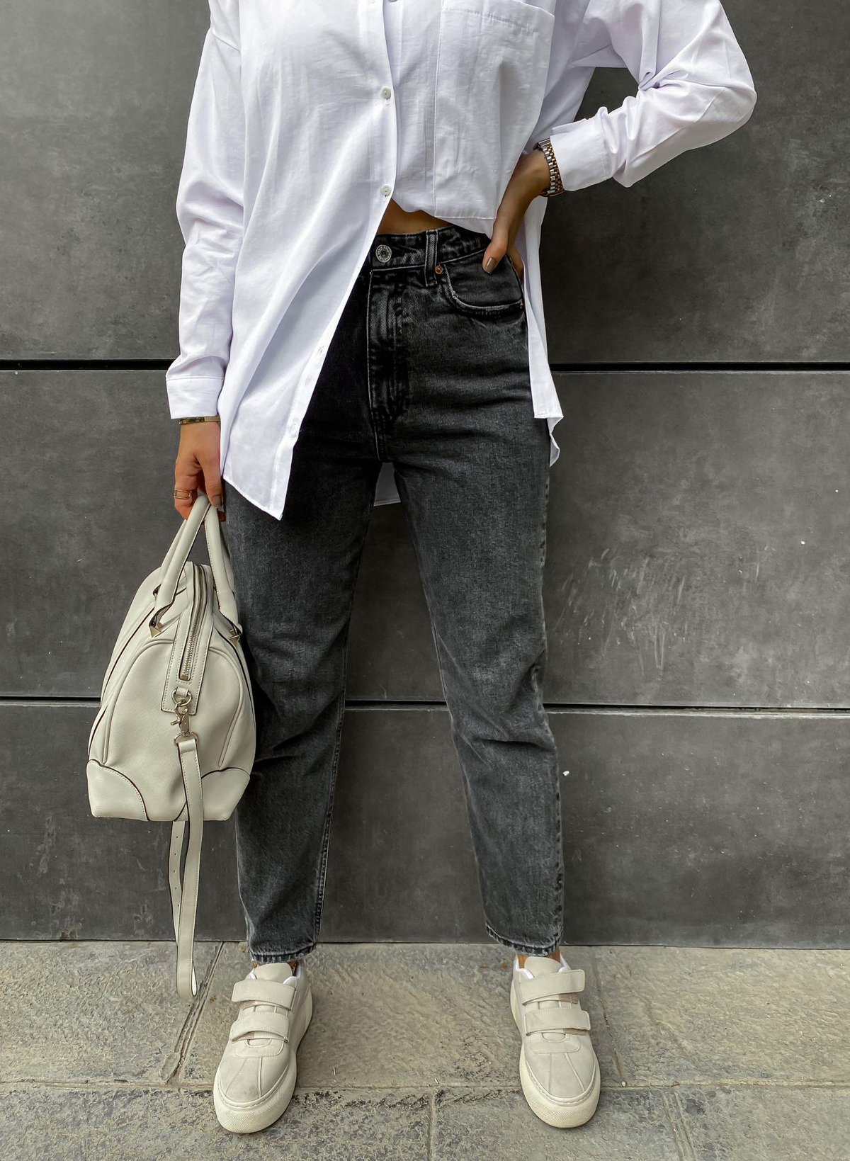 Gri Yüksek Bel Basic Jean