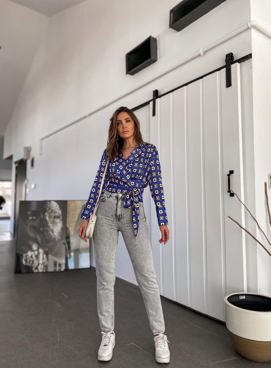 Gri Yüksek Bel Mom Fit Jean