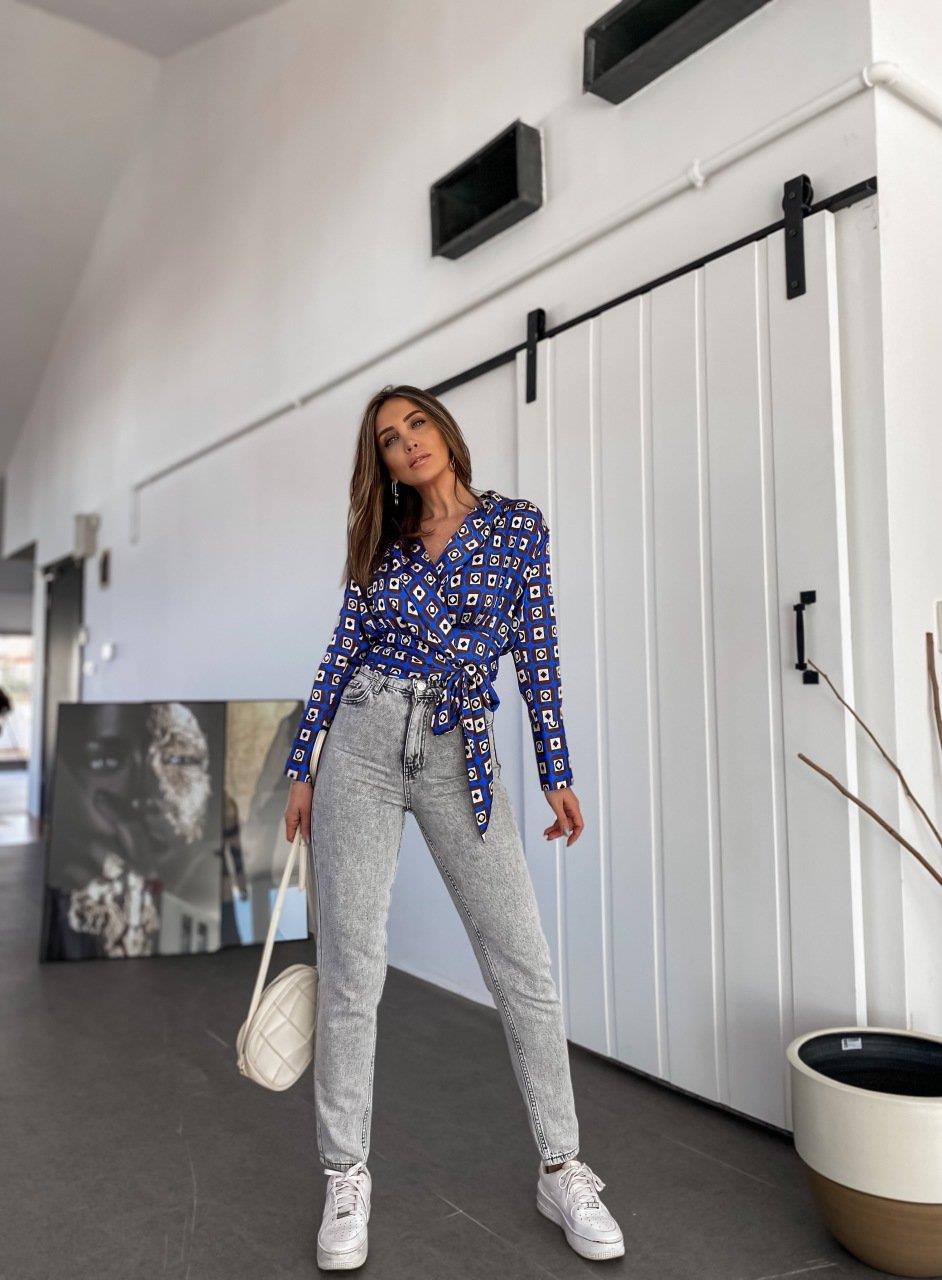 Gri Yüksek Bel Mom Fit Jean
