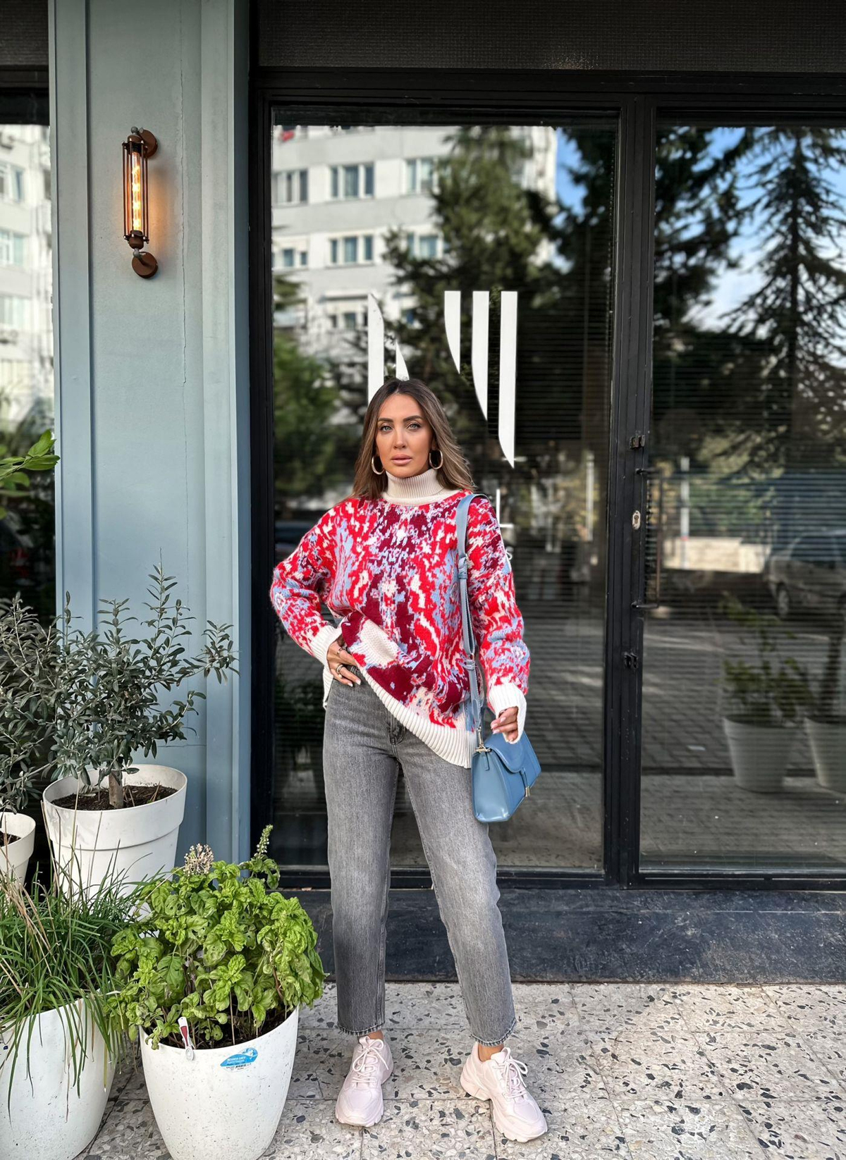 Gri Yüksek Belli Mom Jean