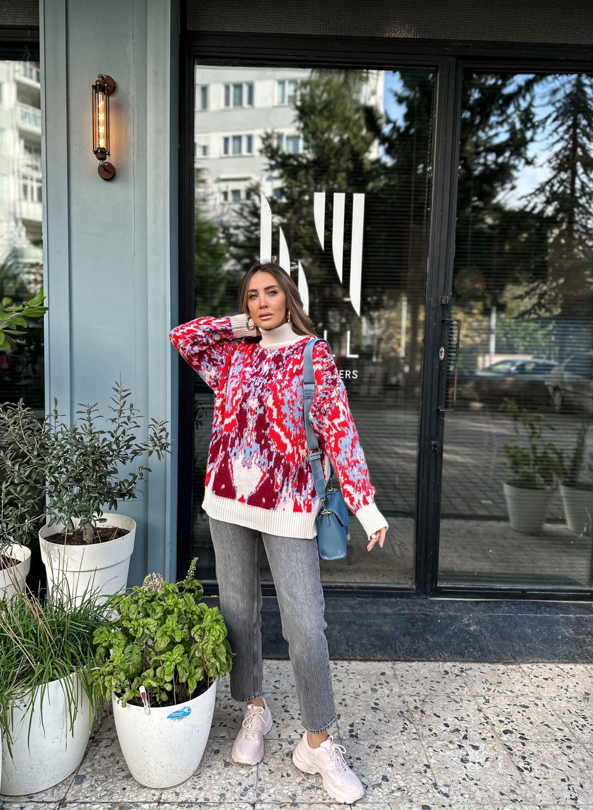 Gri Yüksek Belli Mom Jean