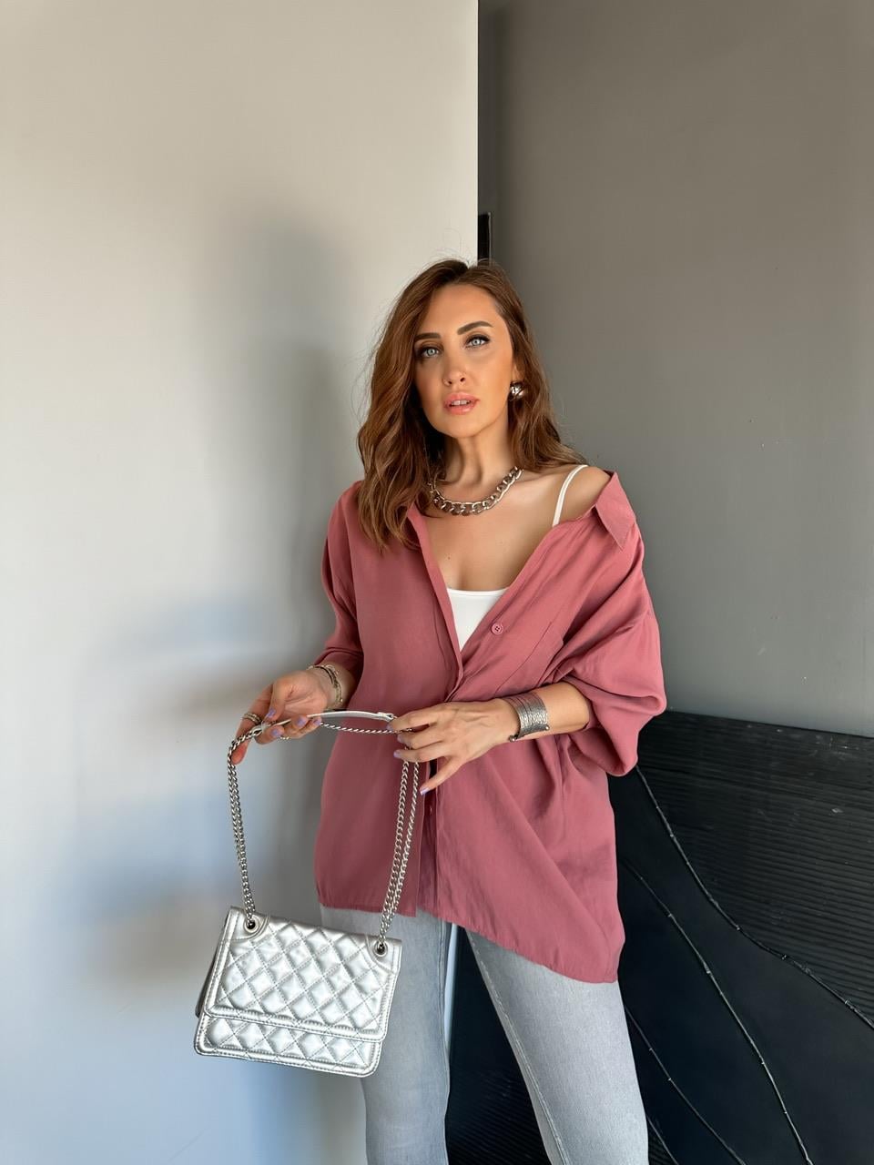 Gül Kurusu Tek Cepli Salaş Soft Gömlek
