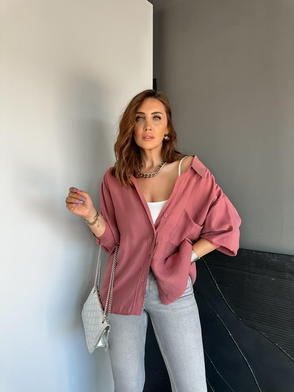 Gül Kurusu Tek Cepli Salaş Soft Gömlek